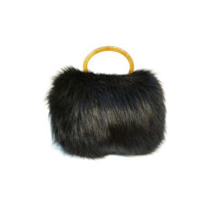 Vintage Fox Fur Purse Muff with Lucite Handle