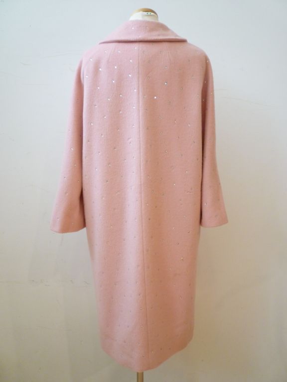 50s Pink Wool Coat w/ Scattered Rhinestone Embellishment