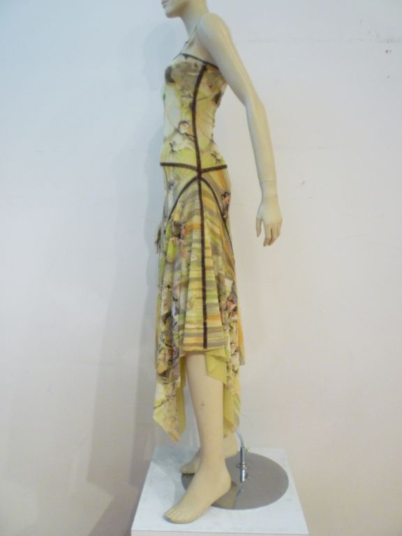 Jean Paul Gaultier 80s stretch tulle dress w/ Degas ballet print overlocked visible seaming detail, 