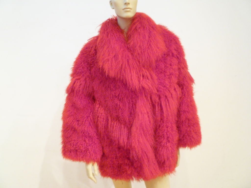 I. Magnin 80s Vibrant Red Mongolian Lamb Chubby Jacket