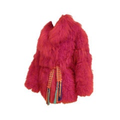 I. Magnin 80s Vibrant Red Mongolian Lamb Chubby Jacket