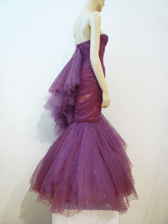 Women's Wilma 1950s Couture Silk Tulle Gown w/ Sweeping Ruffle
