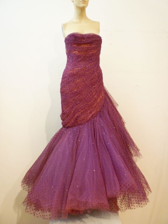 Wilma 1950s Couture Silk Tulle Gown w/ Sweeping Ruffle 2