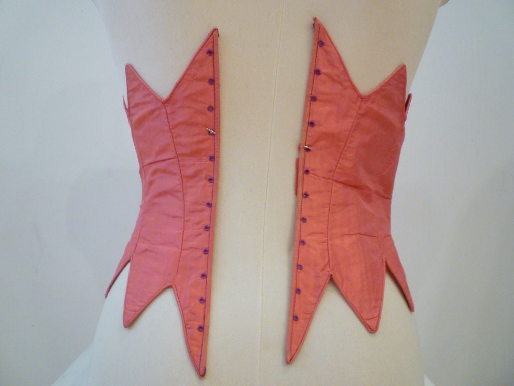 Orange 1880s Pink Silk Corset Cover w/ Boning and Point Detail