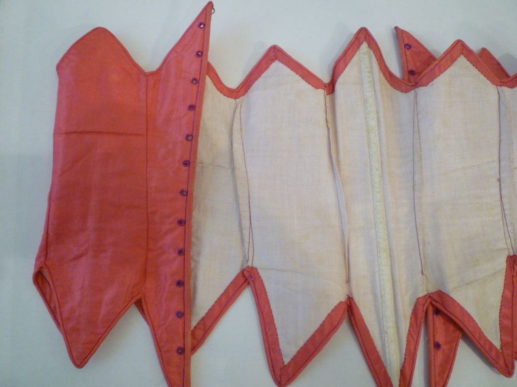 Women's 1880s Pink Silk Corset Cover w/ Boning and Point Detail