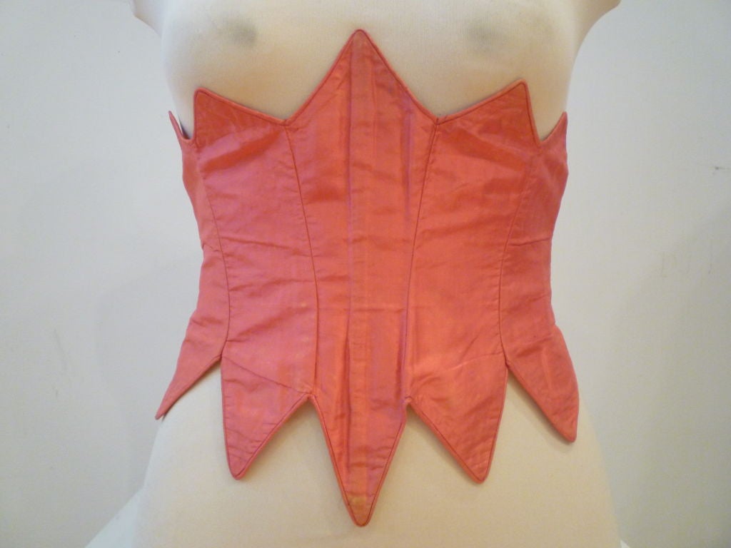 1880s Pink Silk Corset Cover w/ Boning and Point Detail 1