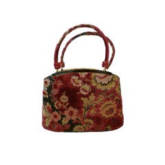 Vintage Fantastic Carpetbag Purse in Burgundy and Black Floral - Mint