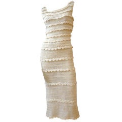 50s Cream Silk Ribbon Hand Crochet Dress