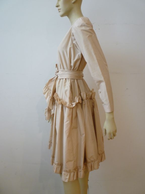 70s GIVENCHY Silk Taffeta Dress w/ Ruffle Detail and Sash