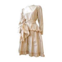 70s GIVENCHY Silk Taffeta Dress w/ Ruffle Detail and Sash