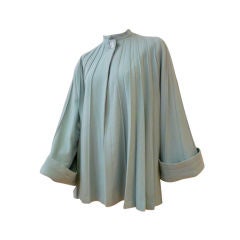 40s Seafoam Blue Wool Swing Coat with Radiating Pleating