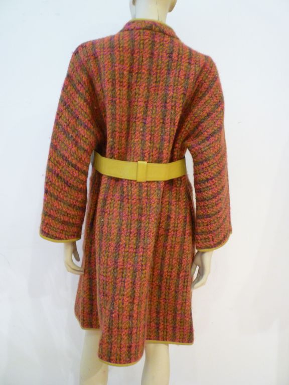 A Bonnie Cashin Tweed 60s Wool Coat w/ Leather Binding and Belt 1