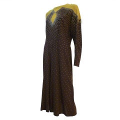 Spectacular 40s Two-Tone Heavily Studded Wool Crepe Dress