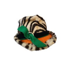 Vintage I. Magnin 60s Zebra Stenciled Calfskin Hat w/ Splash of Color