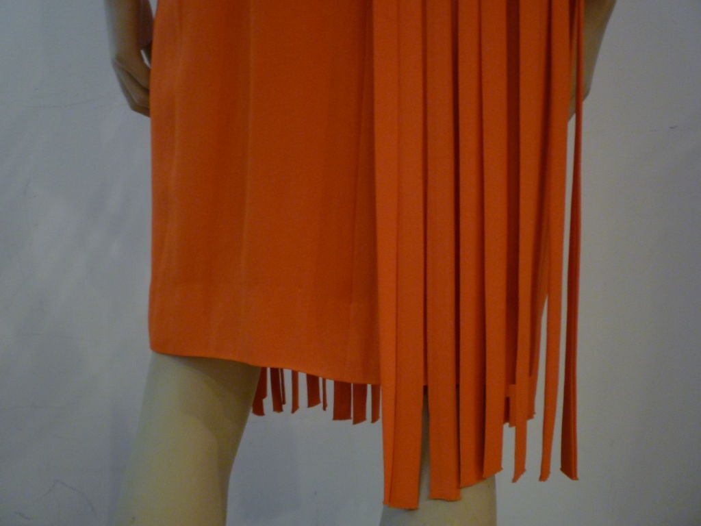 1960s Orange Crepe Mod Car Wash Fringed Dress 1