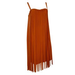 1960s Orange Crepe Mod Car Wash Fringed Dress