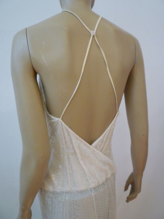 Women's Chanel Diaphanous White Sequin Halter Gown w/ High Slit