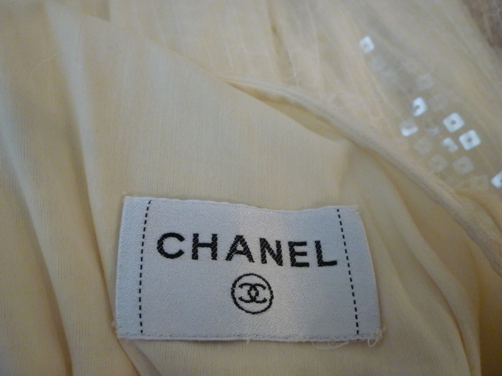 Chanel Diaphanous White Sequin Halter Gown w/ High Slit 3