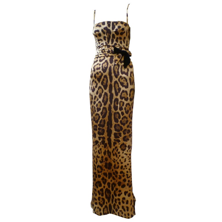 Dolce and Gabbana Leopard Satin Bustier Gown at 1stdibs