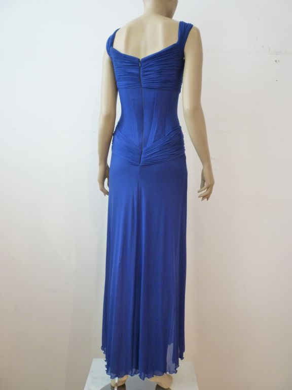 Vicky Tiel Silk Jersey and Tulle Gown in Cobalt Blue - Stunning! at 1stdibs