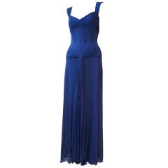Vicky Tiel Silk Jersey and Tulle Gown in Cobalt Blue - Stunning!