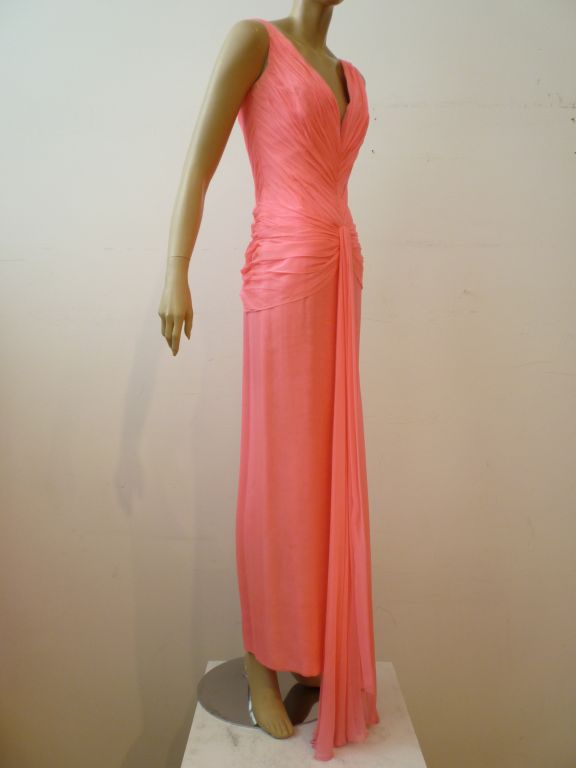 Vicky Tiel 80s Pink Chiffon Goddess Gown