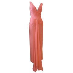 Vicky Tiel 80s Pink Chiffon Goddess Gown