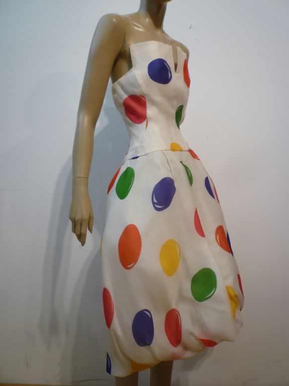 Scaasi 80s Organza Cocktail Dress w/ Whimsical Bubble Print