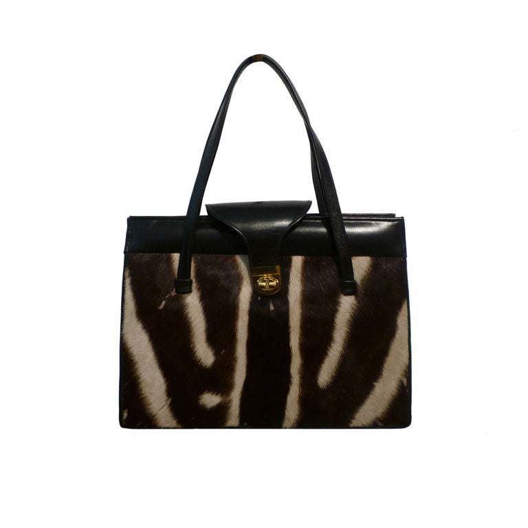 60s Zebra Hide and Leather Handbag For Sale at 1stdibs
