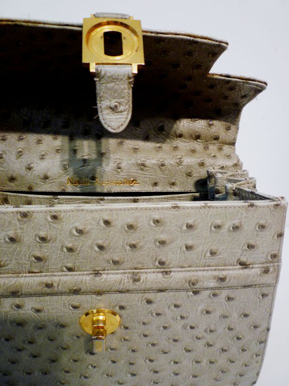 Women's Nettie Rosenstein Beige Ostrich 60s Accordion Handbag