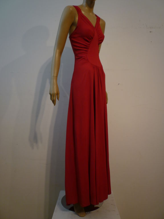 30s Raspberry Red Bias Cut Rayon Crepe Gown