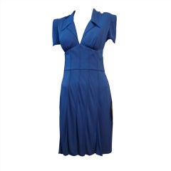Vintage Karl Lagerfeld Electric Blue Jersey  Dress w/ 40s Styling