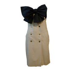 Bill Blass White Linen and Navy Silk  Nautical Dress w/ Bow
