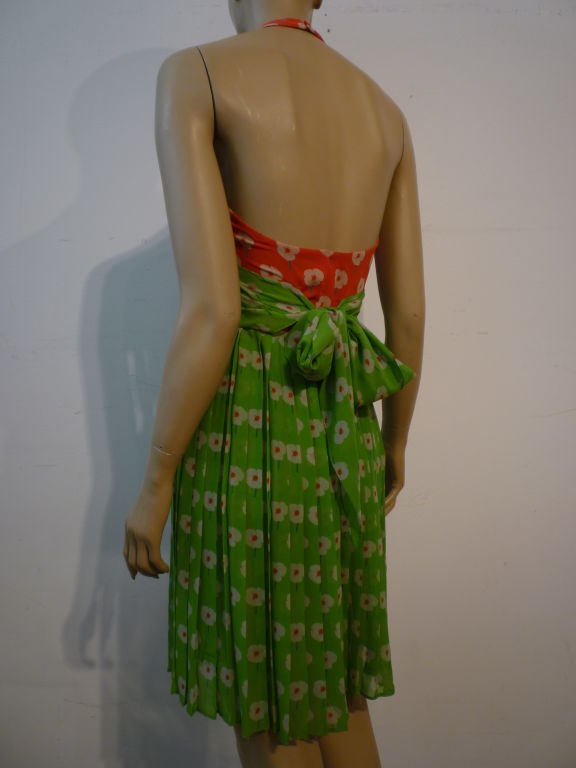 Bill Blass 70s Floral Print Silk Chiffon Halter Dress 1