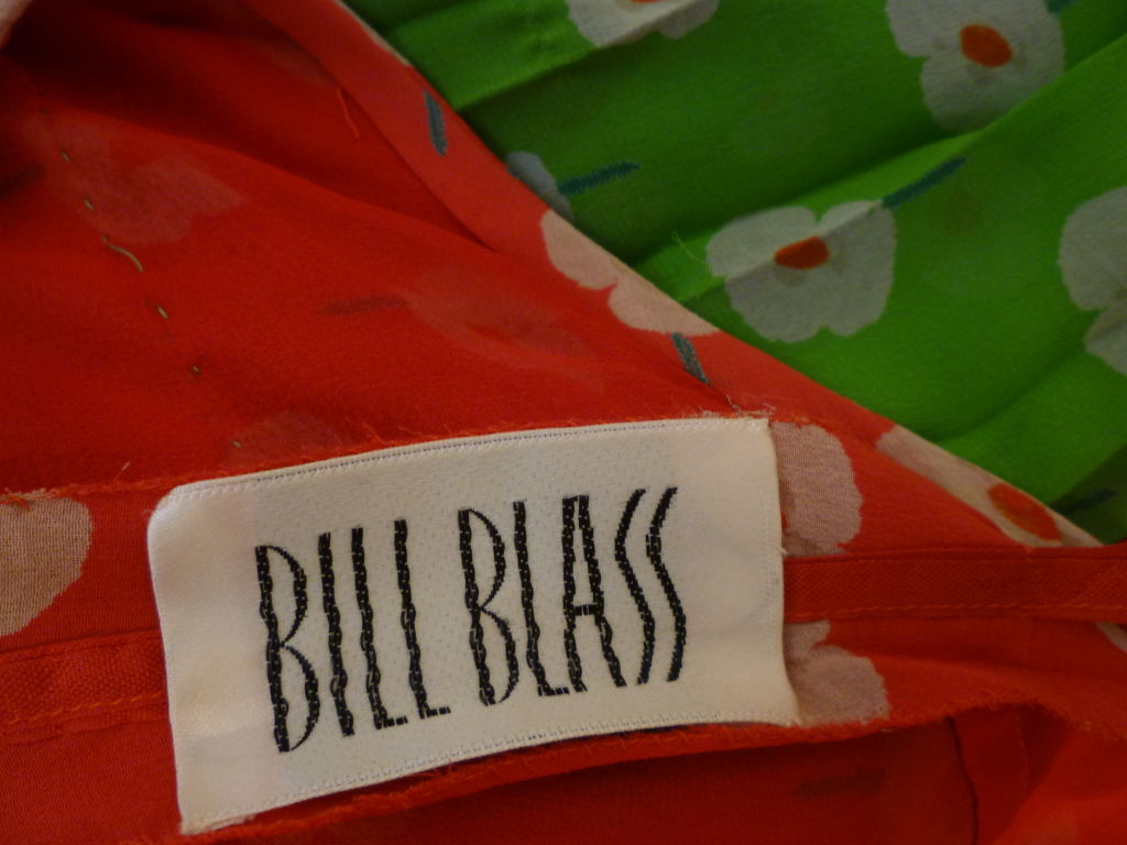 Bill Blass 70s Floral Print Silk Chiffon Halter Dress 3