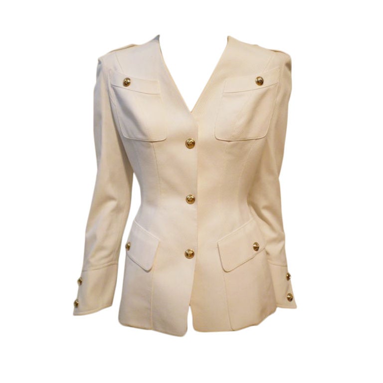 Thierry Mugler White Silk Twill Pant Suit