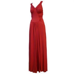 30s Raspberry Red Bias Cut Rayon Crepe Gown