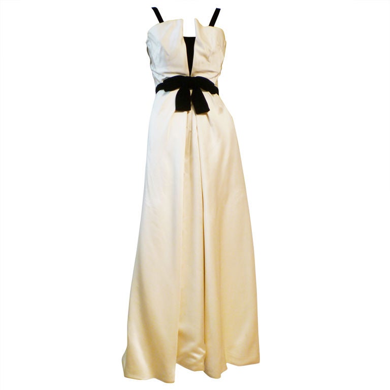 Bob Bugnand 50s Ivory Satin and Black Velvet Gown