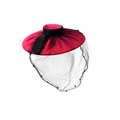 40s Fuchsia Pleated Felt Hat with Huge Brim 9