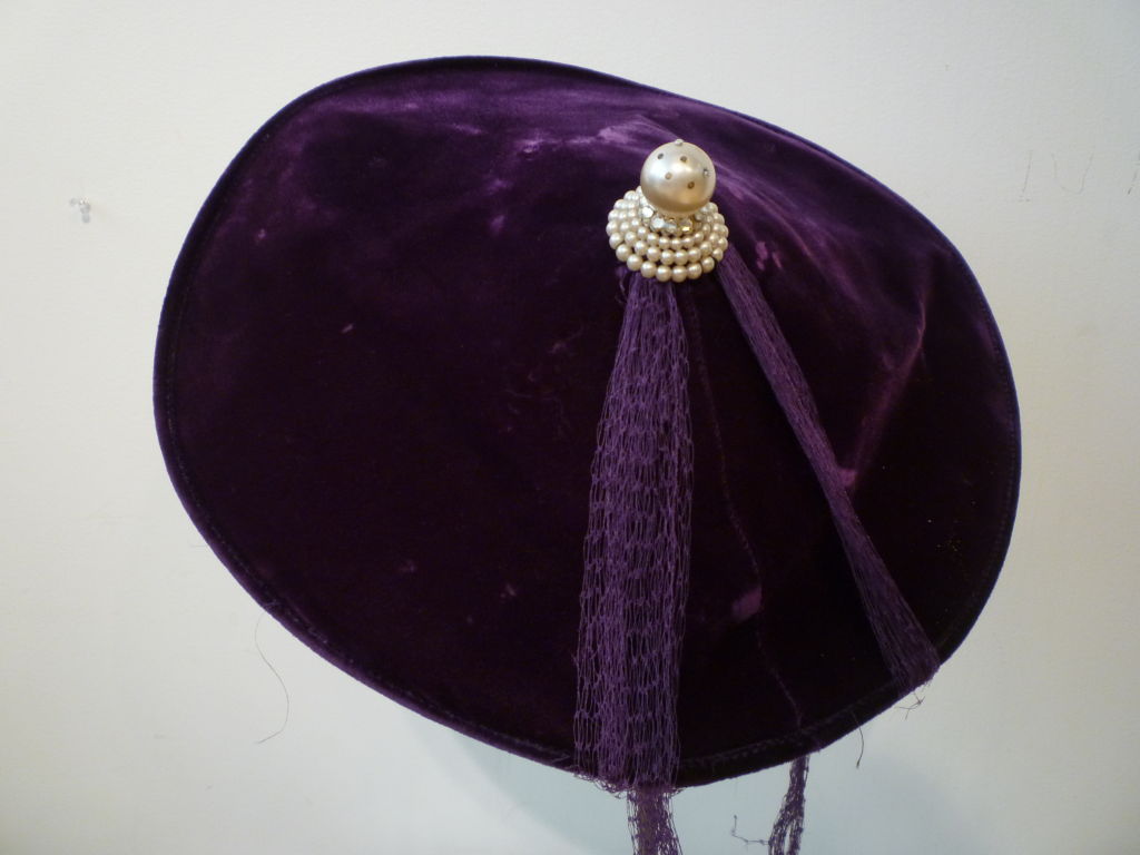 Fantastic 50s Purple Velvet Eastern Inspired Hat w/ Pearl Peak 3