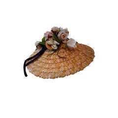 50s Floral Trimmed Straw Hat 2