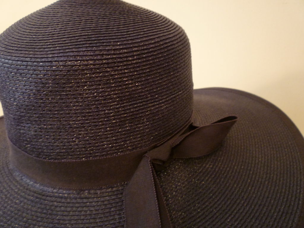 Women's 50s Navy Blue Straw Sun Hat - Simple Classic