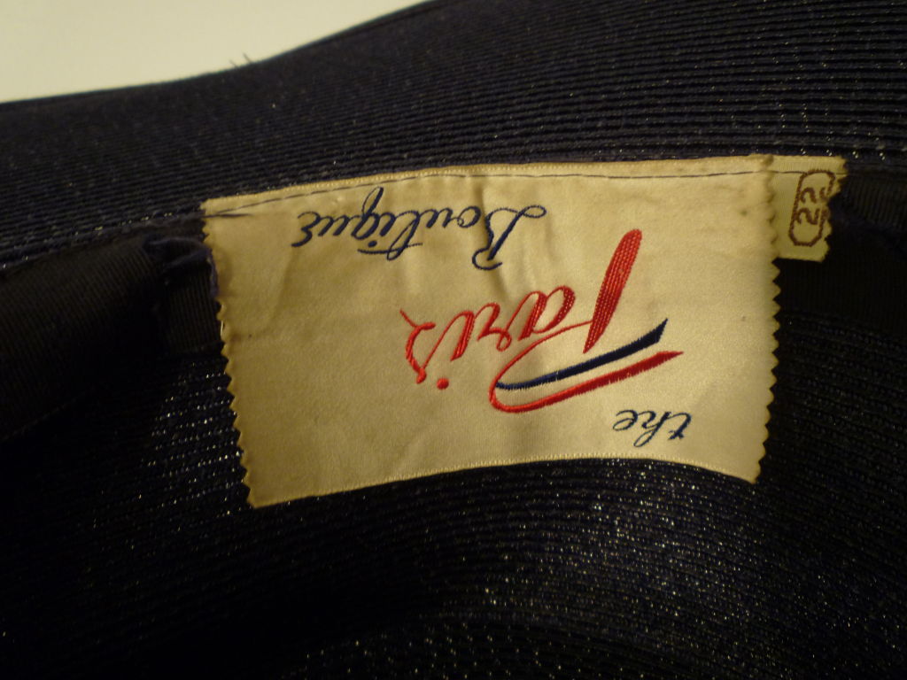 50s Navy Blue Straw Sun Hat - Simple Classic 1