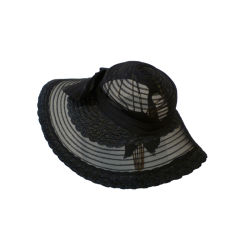 40s Black Straw and Sheer Horsehair braid Sun Hat 9