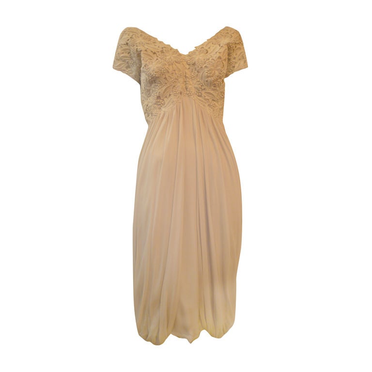 60s Ceil Chapman Belgian Lace and Chiffon Cocktail Dress at 1stdibs