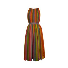 50s Silk Rainbow Striped Chiffon Dress