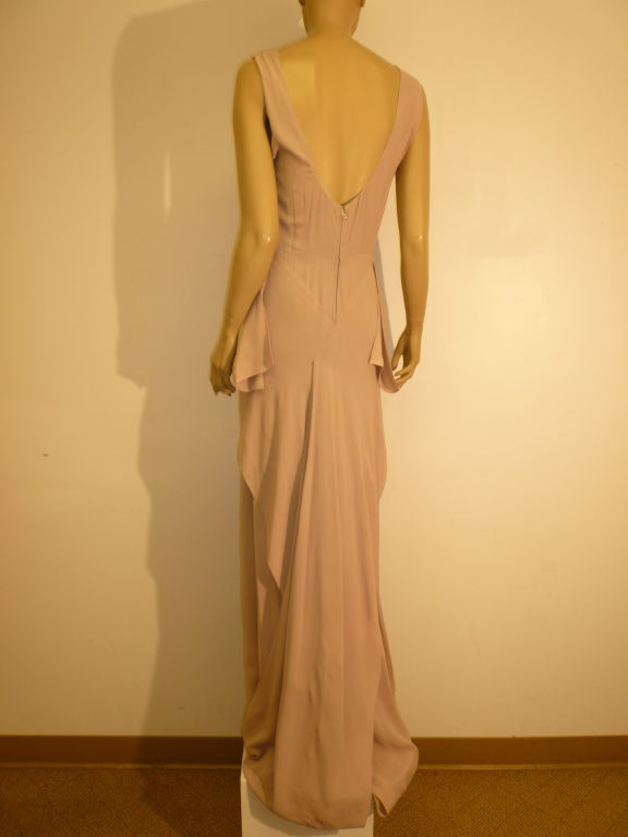 Women's 1940s Couture Mauve Crepe Draped Gown w/ Floral Embellishment