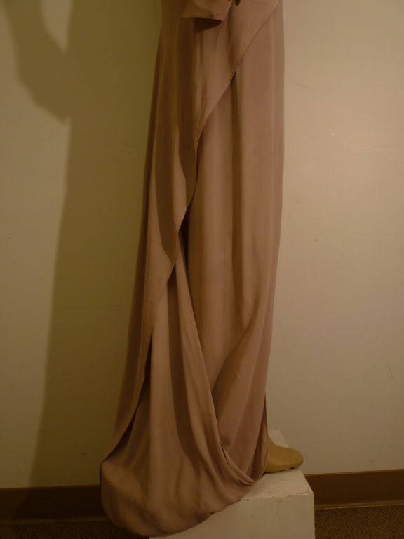 1940s Couture Mauve Crepe Draped Gown w/ Floral Embellishment 2