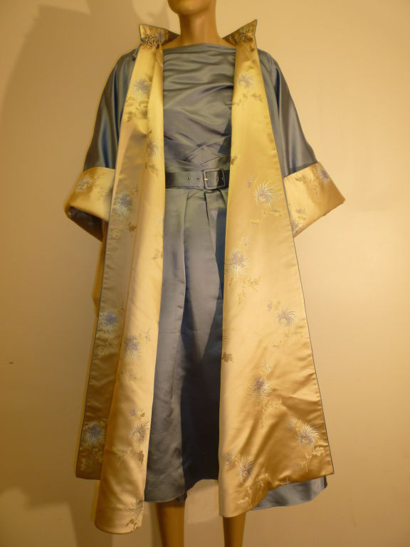 50s Satin Dress and Reversible Evening Coat at 1stDibs