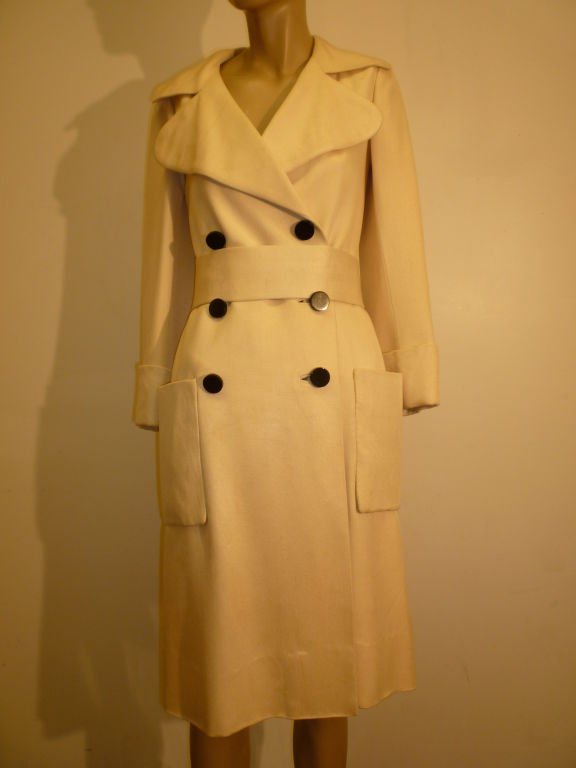 1960s Norman Norell Silk Linen Gazar Belted Trench 3